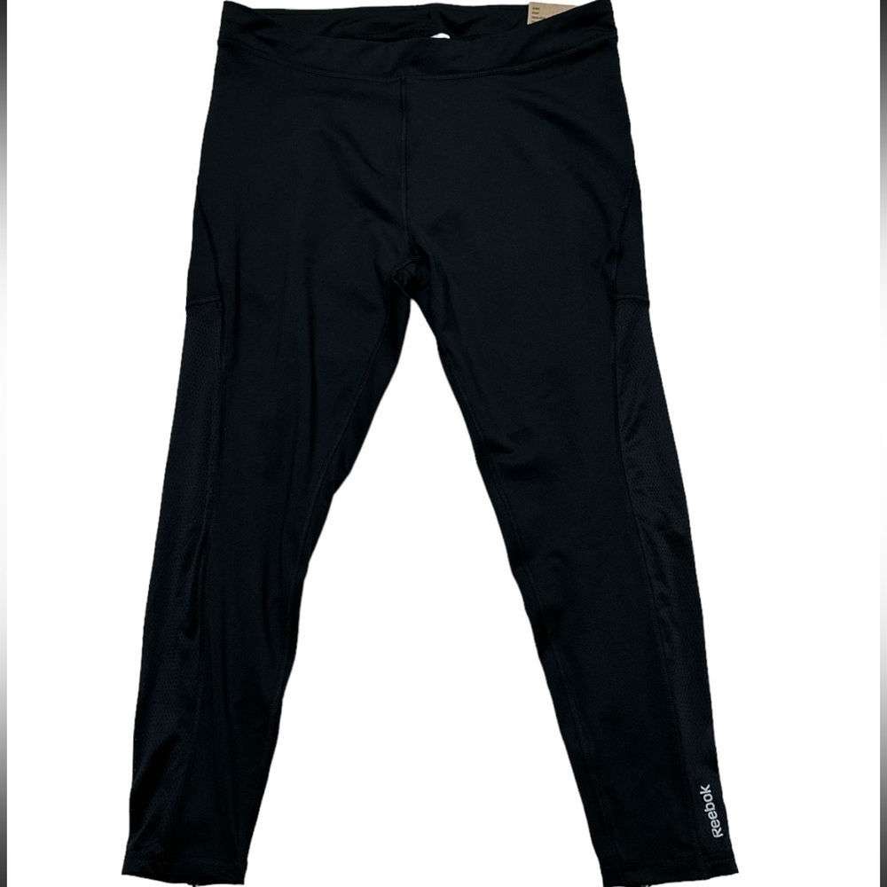 Reebok Sport XL Playdry Black RE Tight Workout Skinny Fit Mesh Panel Zipper Hem